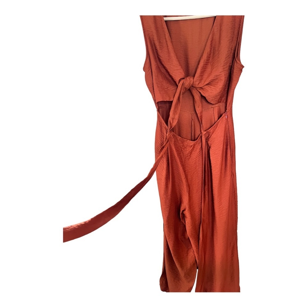 Le Lis Boutique Burnt Orange Cutout Tie Knot Wide Leg Jumpsuit Size Large - Picture 7 of 14